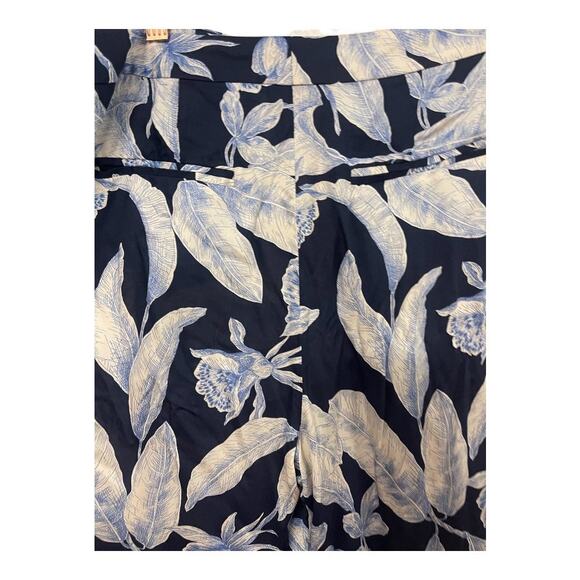 Alexis Brinkley Floral Leaf Print Wide Leg Pants High Rise Maldive Blue Size L - Picture 14 of 14